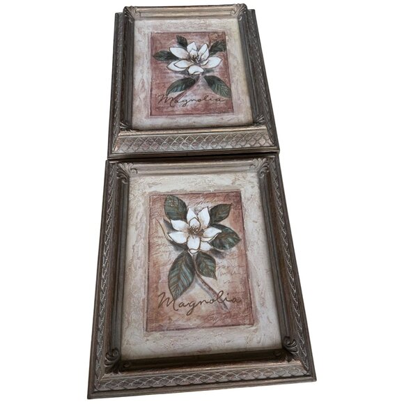 Set of 2 Magnolia Floral Print Home Interiors Framed Wall Art Decor 10 x 12.5" - Picture 2 of 10